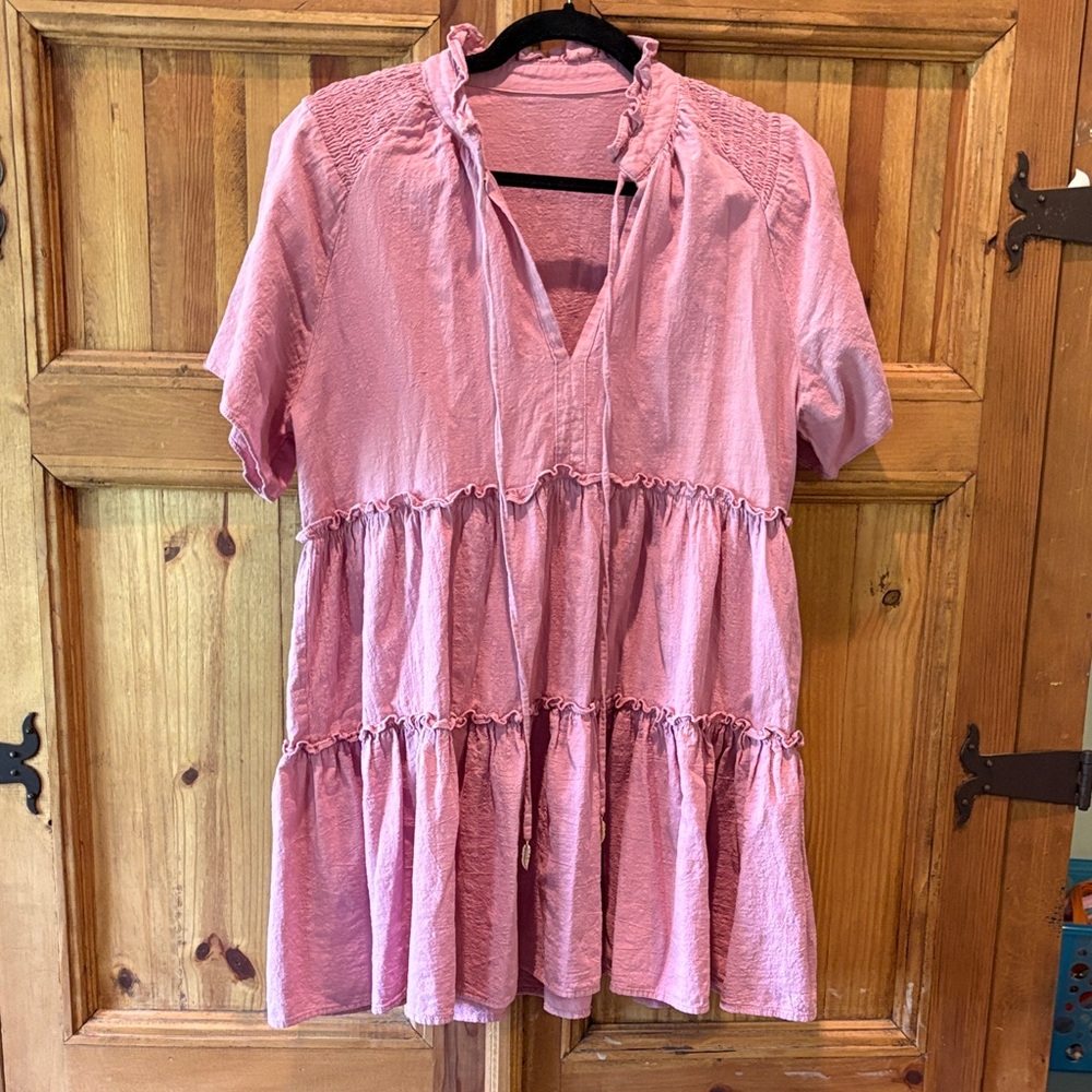 Ruffled Tiered Pink Peasant Blouse